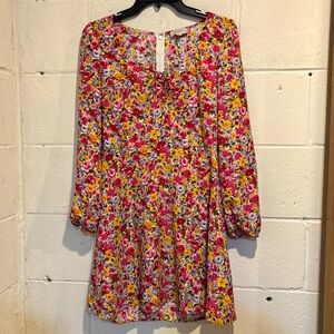 Loft a-line dress pink gold floral